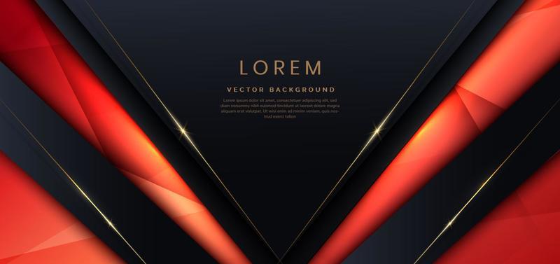 Abstract black template luxury geometric diagonal shape with gold stripes lines on red background.