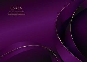 Abstract 3d gold curved ribbon on purple and dark purple background with lighting effect and sparkle with copy space for text. Luxury design style. vector