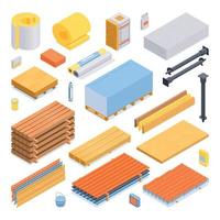 conjunto de iconos de materiales de construcción isométrica vector