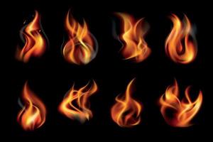 conjunto de iconos de fuego de llama realista vector