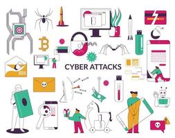 Cyber Attacks Flat Set vector