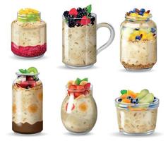 Colored Realistic Overnight Oats Icon Set vector
