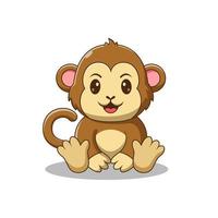 lindo mono sentado vector icono ilustración. personaje de dibujos animados de la mascota del mono. icono animal concepto blanco aislado. estilo de caricatura plana adecuado para la página de inicio web, pancarta, volante, pegatina