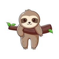 Sloth Cartoon Hanging on The Tree, Sloth Mascot Cartoon Character. Animal Icon Concept White Isolated. Flat Cartoon Style Suitable for Web Landing Page, Banner, Flyer, Sticker, Card vector