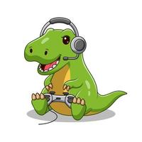 Dinosaur Cartoon Play a Game, Video Games Controller Nerd Geek, Gamer T-rex Cartoon vector