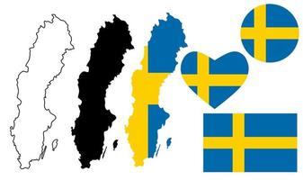 Kingdom of Sweden map flag icon set vector