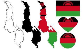 Republic of Malawi map flag icon set vector