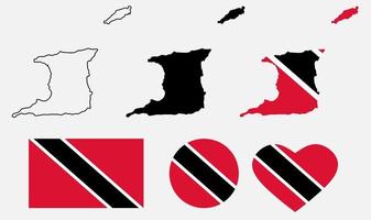 conjunto de iconos de bandera de mapa de república de trinidad y tobago vector