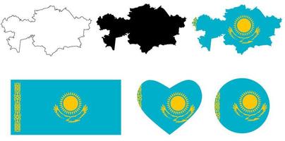 conjunto de iconos de bandera de mapa de república de kazajstán vector