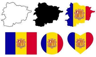 conjunto de iconos de bandera de mapa del principado de andorra vector