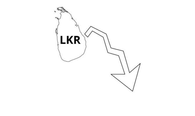 outline map of sri lanka and the sri lanka rupee LKR which symbolizes the economic crisis