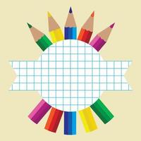 Card with colorful pencils for school vector