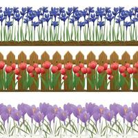 Spring Flowers Flat Borders vector