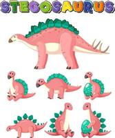 conjunto de lindos personajes de dibujos animados de dinosaurios estegosaurio vector