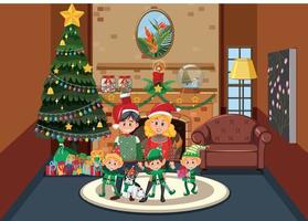 Family celebrating christmas at home vector