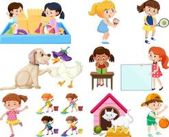 Set of different cute kids and objects vector