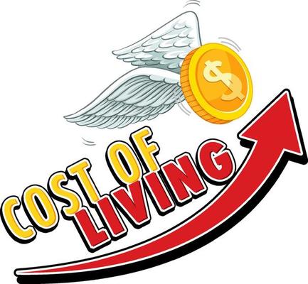 Cost of living with red arrow going up