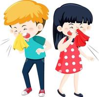 Children having a cold on white background vector