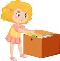 A girl putting her toy into the box vector