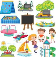 Set of different cute kids and objects vector