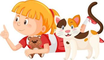 Cartoon cute girl with a cat vector