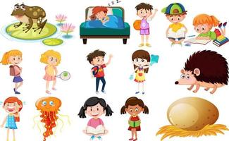 conjunto de diferentes niños y objetos lindos vector