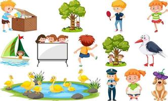 Set of different cute kids and objects vector