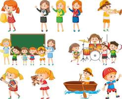 Set of different cute kids and objects vector