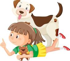 linda chica de dibujos animados con un perro vector