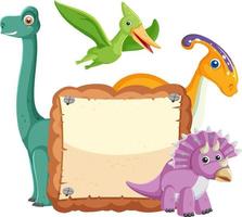 Empty board with cute dinosaurs cartoon characters vector