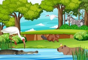 Various animals in the pond vector