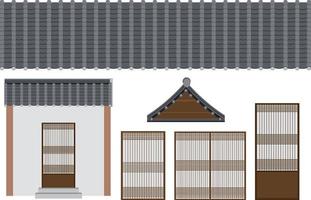 Korean ancient building elements set vector