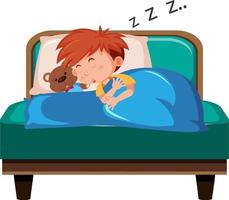 Little boy sleeping on bed vector