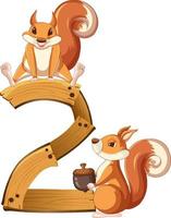 Two squirrel attached to number two vector