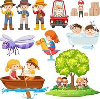 Set of different cute kids and objects vector