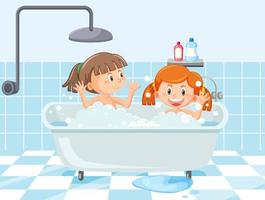 Happy children in bathtub vector