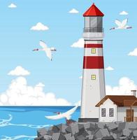 Lighthouse on the coast scene vector