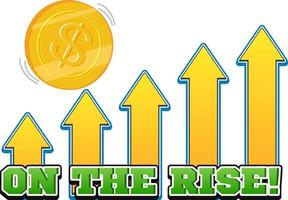 On the rise word logo with arrow bar chart vector