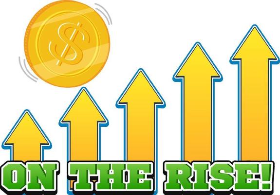 On the rise word logo with arrow bar chart