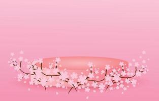 pink sakura decorated with round pedestal, with free space for design, spring flower background illustration vector