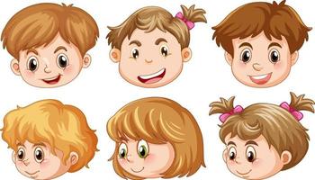 conjunto de cabezas de niños felices de dibujos animados vector