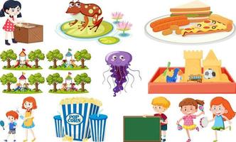 Set of different cute kids and objects vector