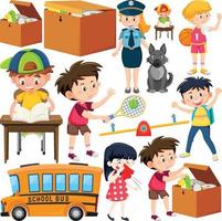 Set of different cute kids and objects vector