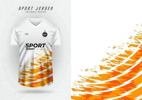 Mockup background for a white sports shirt with orange stripes on the side. vector