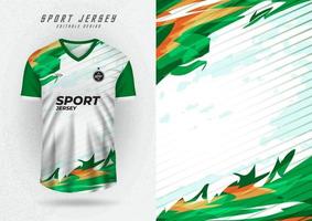 Mockup background for a white sports shirt with green side stripes. vector