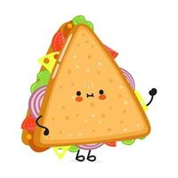 Cute funny sandwich waving hand character. Vector hand drawn cartoon kawaii character illustration icon. Isolated on white background. Sandwich character concept