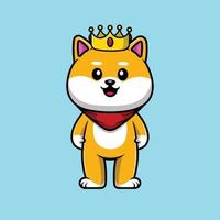 Cute Shiba Inu Dog Wearing Crown Standing Cartoon Vector Icon Illustration. Animal Icon Concept Isolated Premium Vector.
