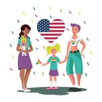 Same-sex LGBT family two women with two girls white background - Vector