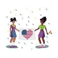 LGBT family with USA flag, two women white background - Vector