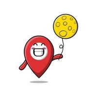 Cute cartoon pin location float with moon balloon vector